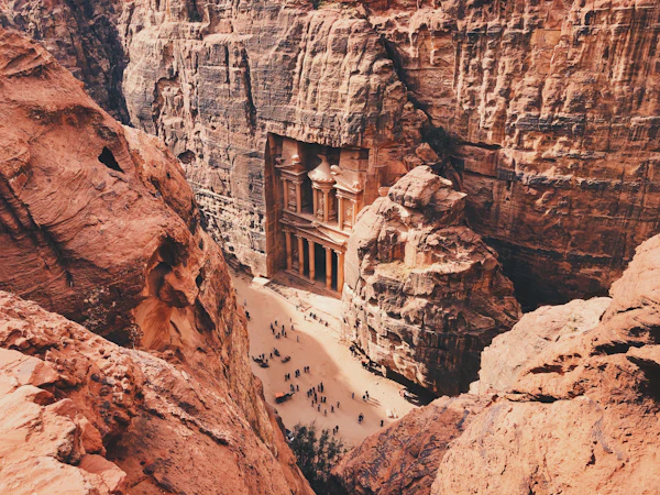 The Treasury at Petra, Jordan, carved into sandstone
