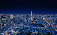 Aerial view of Tokyo city buildings at night